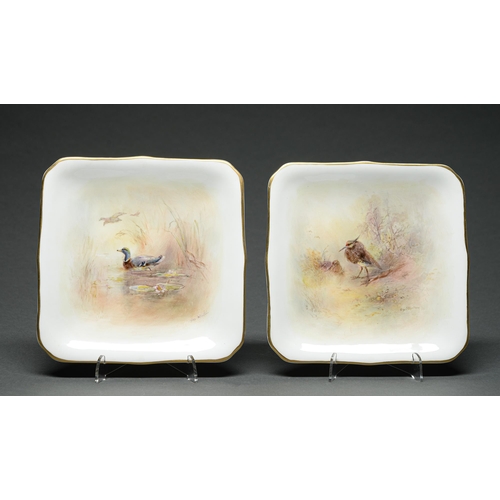 Appraisal: A pair of Royal Worcester shaped square plates painted with