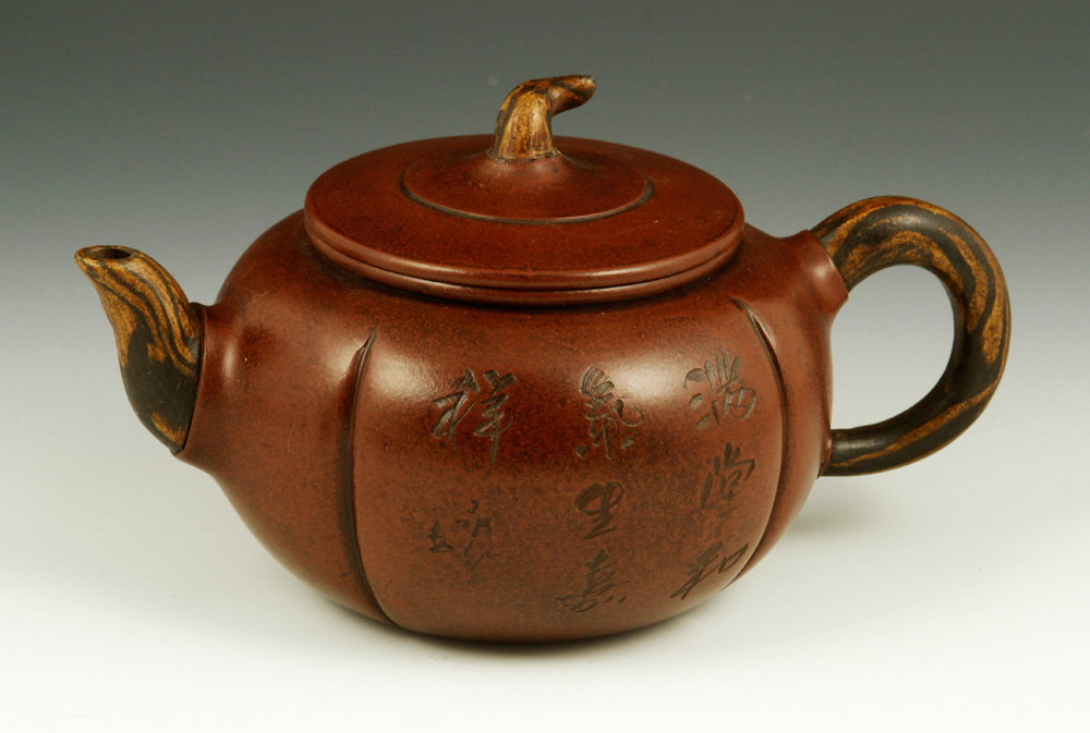 Appraisal: - Yixing Pottery Teapot Yixing pottery teapot China carved and