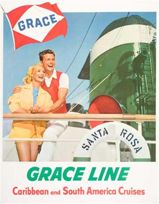 Appraisal: GRACE LINE Group of smaller format color lithographed advertising posters