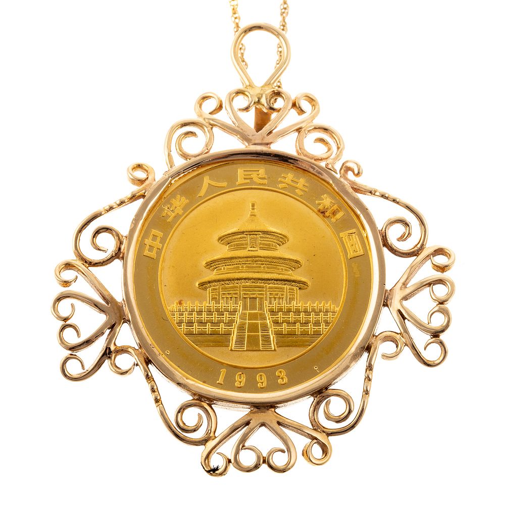 Appraisal: A Gold Panda Coin Pendant with K Chain yellow gold