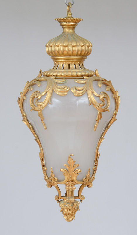 Appraisal: NAPOLEON III GILT-BRONZE-MOUNTED FROSTED GLASS LANTERN With a circular pierced