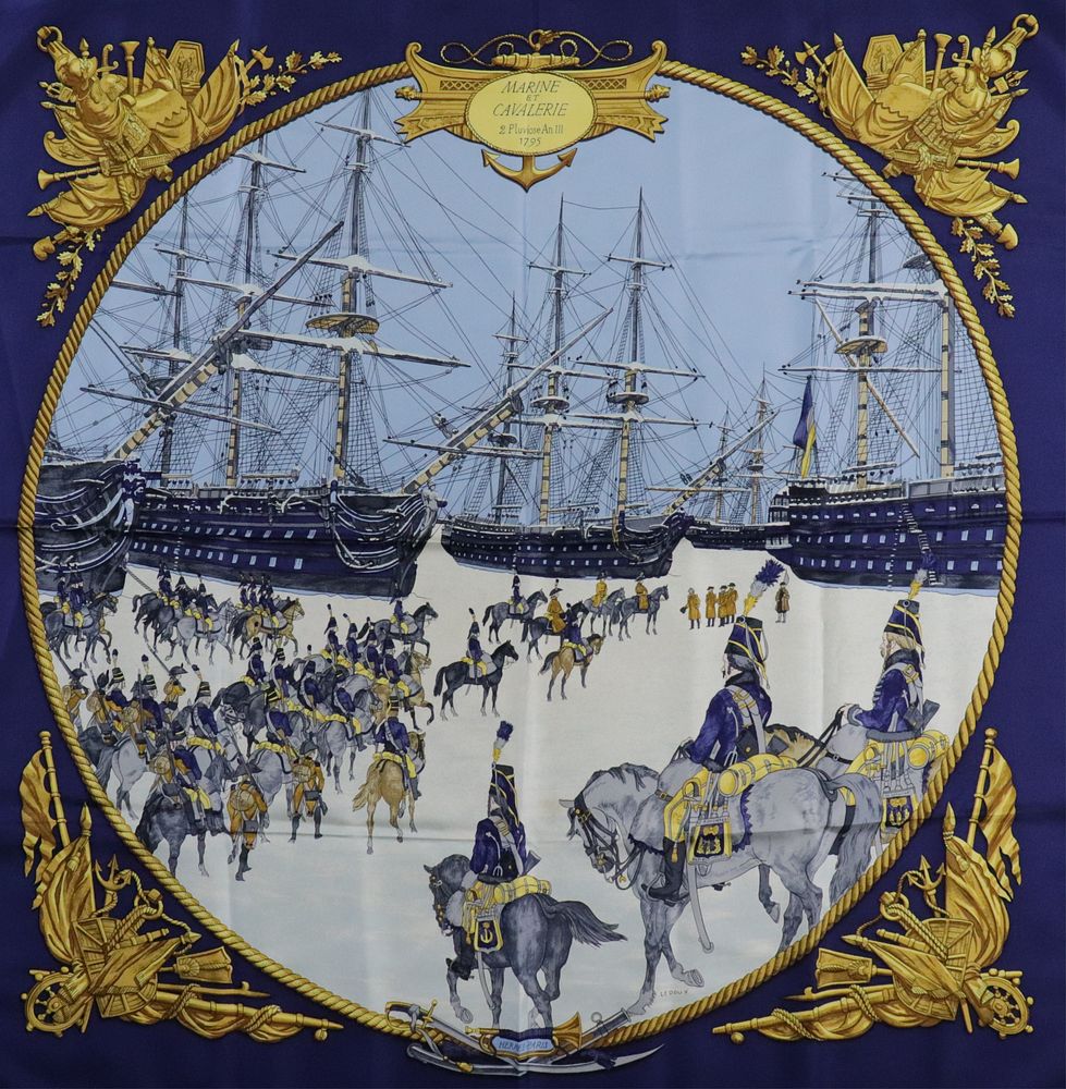 Appraisal: Hermes Silk Scarf - Marine et Cavalerie Hermes silk scarf