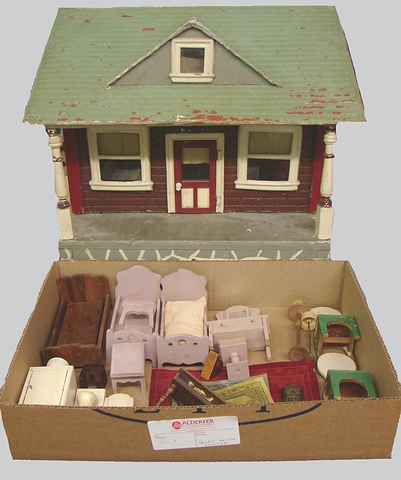 Appraisal: Dollhouse Lot Schoenhut one storey stone house sitting on a