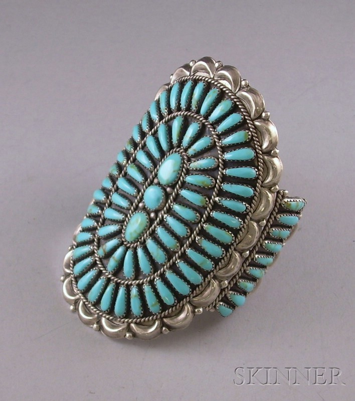 Appraisal: Sterling Silver and Inset Turquoise Zuni Bracelet stamped DLN and