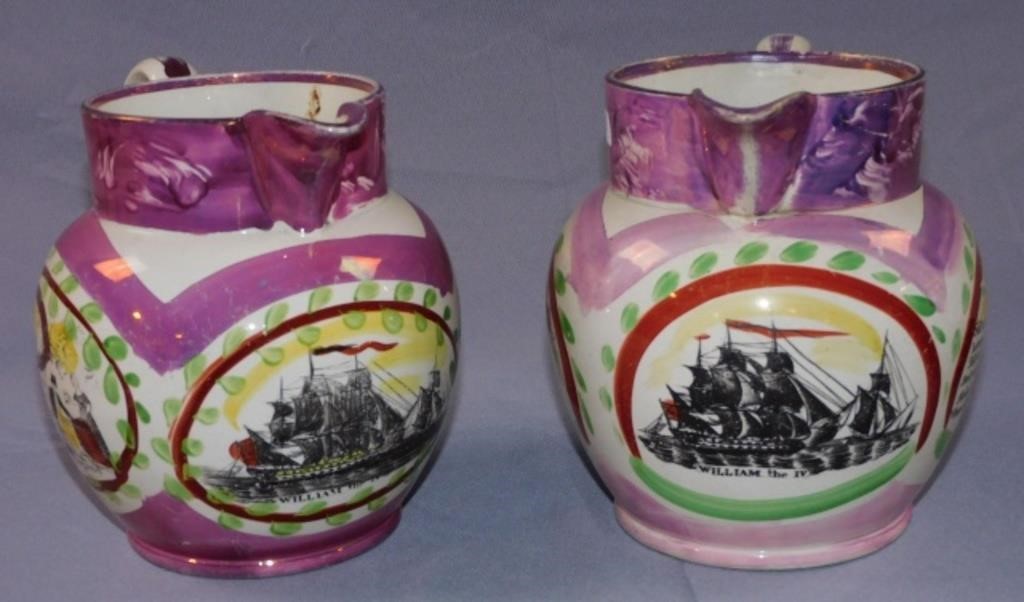 Appraisal: PINK SUNDERLAND LUSTREWARE PITCHERS TH C English Both depict the