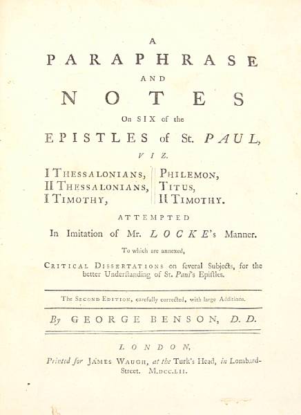 Appraisal: Biblical Paraphrase volumes including Benson George A Paraphrase and Notes