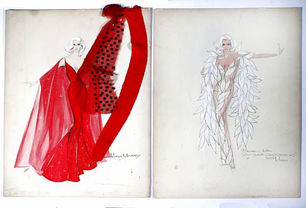 Appraisal: Two female costume design sketches by Moss Mabry s The