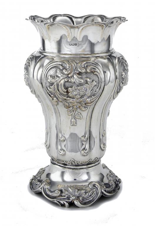 Appraisal: AN EDWARD VII VASE of inverted pear shape embossed with