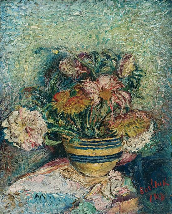 Appraisal: DAVID BURLIUK Russian American - Flowers in a Yellowware Bowl