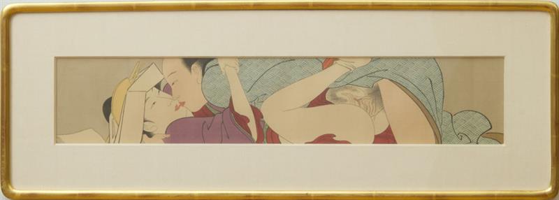 Appraisal: JAPANESE SCHOOL EROTIC EMBRACE Print on silk together with A