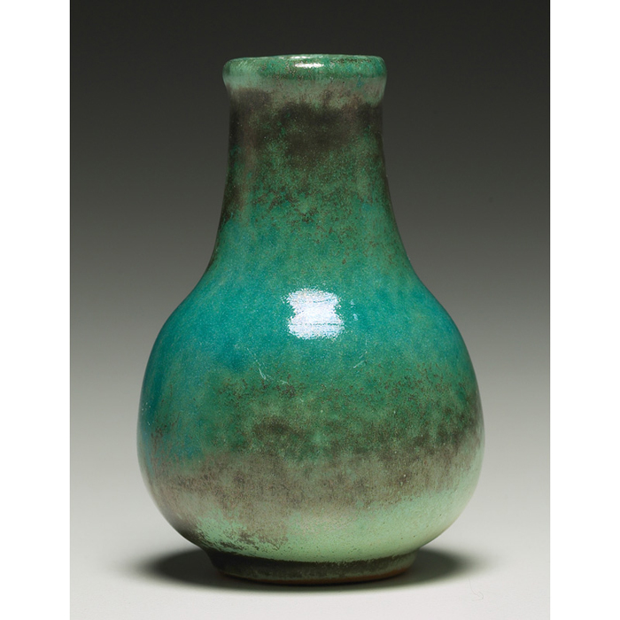 Appraisal: Shearwater vase gourd form covered with a turquoise and gunmetal