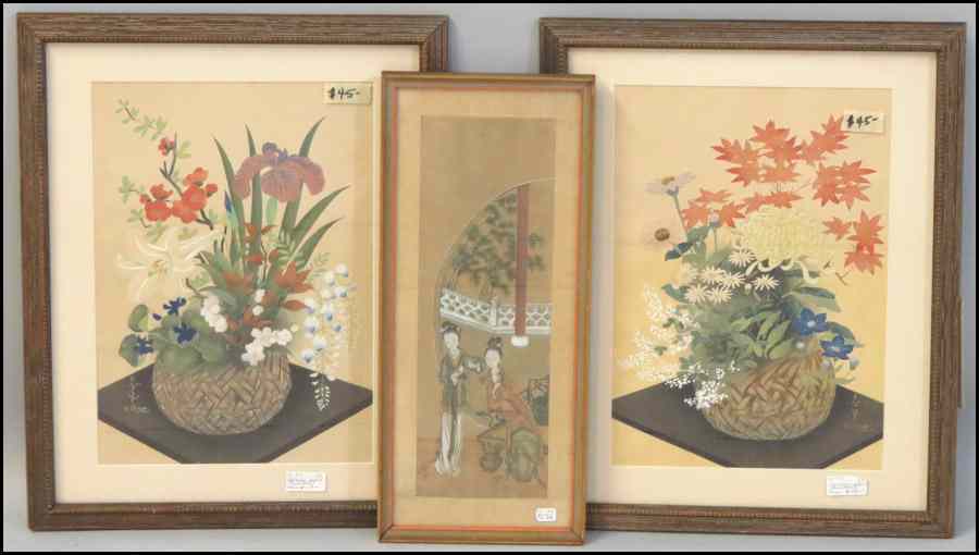 Appraisal: BAKUFU OHNO JAPANESE - TWO WORKS Flowers in Bamboo Basket