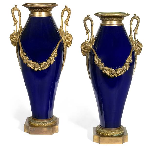 Appraisal: A pair of Neoclassical style gilt bronze mounted cobalt blue