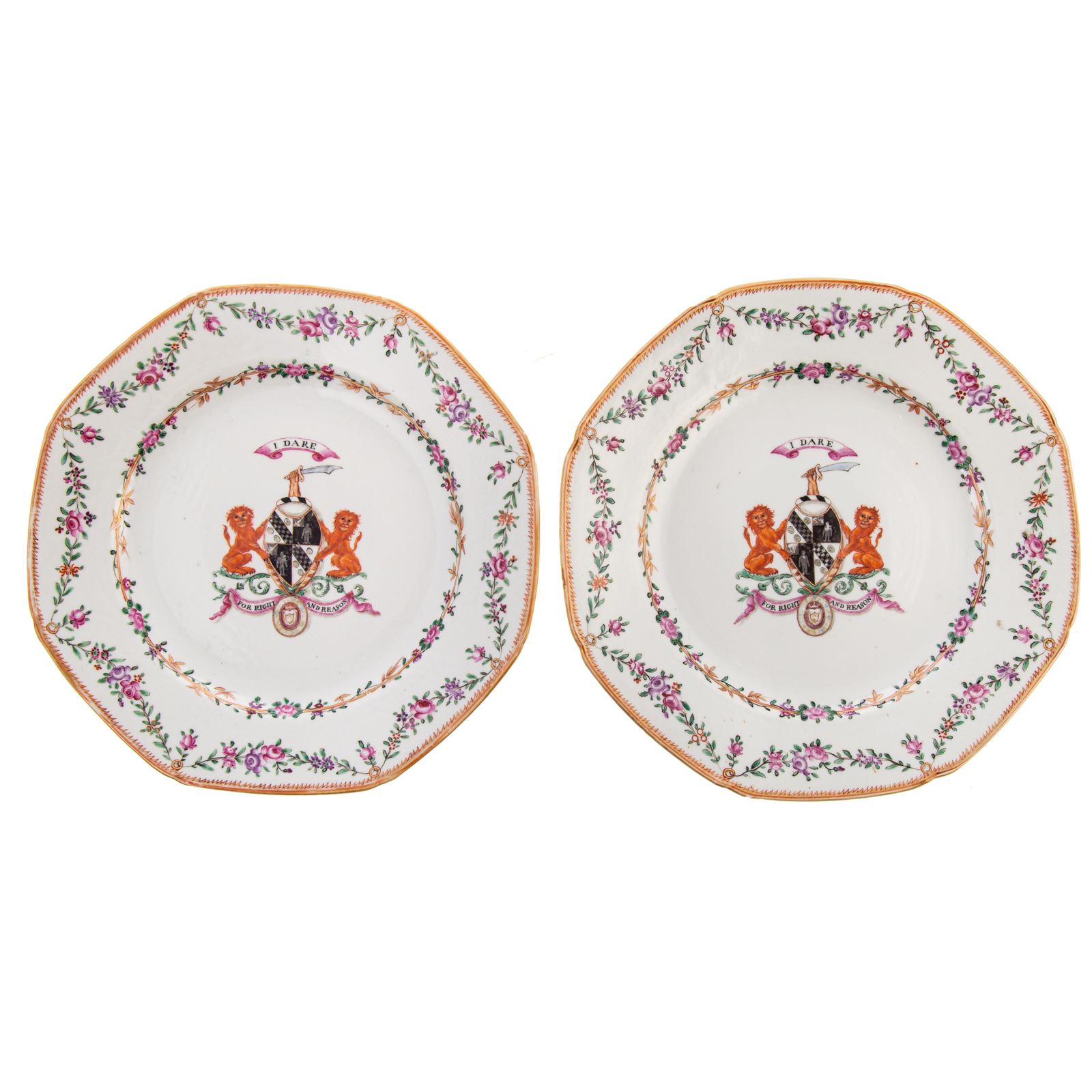 Appraisal: TWO RARE CHINESE EXPORT FAMILLE ROSE ARMORIAL PLATES Qianlong Era