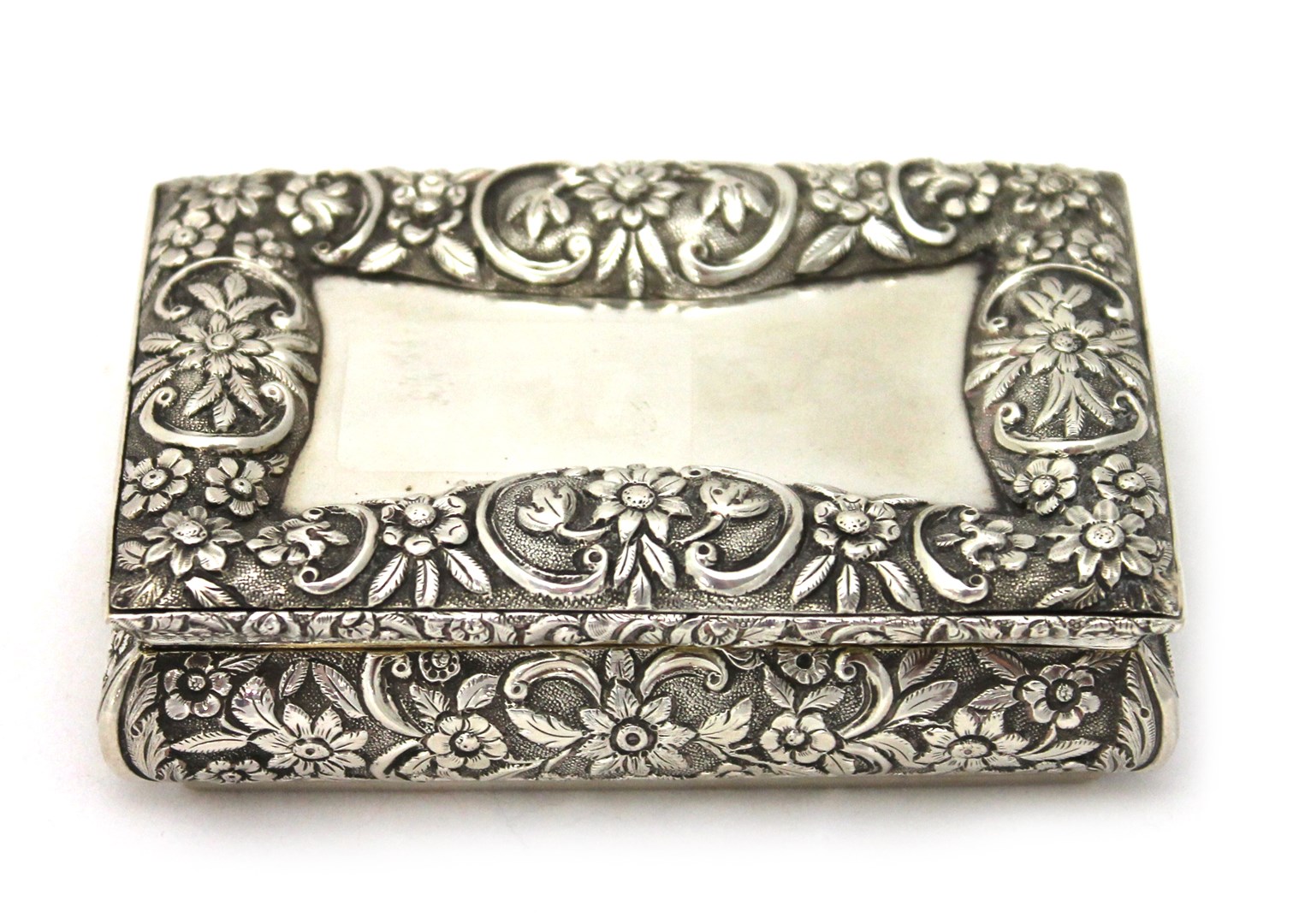 Appraisal: A silver rectangular table snuff box the sides and the