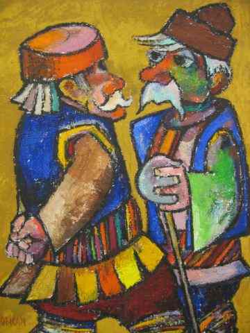 Appraisal: Obican Oil Old Men Gossiping well listed Judaica artist image