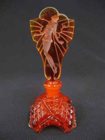 Appraisal: Czechoslovakia Art Glass Perfume Bottle Art Deco lady stopper rich