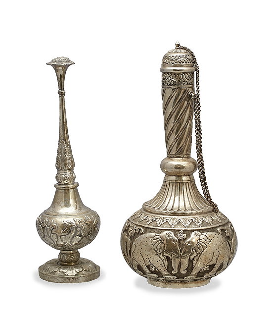 Appraisal: Two Persian silver metal rosewater sprinklers th Centuryone with relief