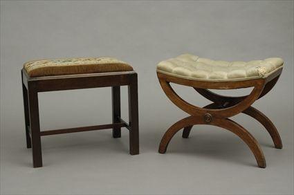 Appraisal: GEORGE III-STYLE MAHOGANY STOOL TOGETHER WITH A BIEDERMEIER-STYLE STOOL x