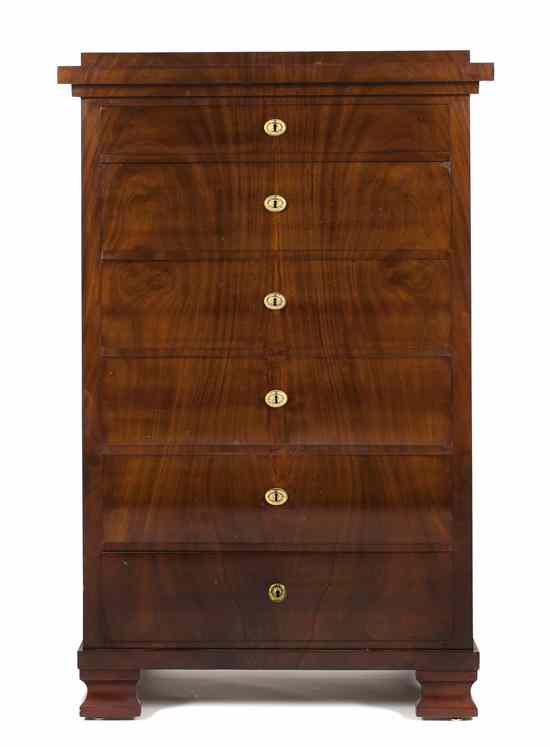 Appraisal: A Biedermeier Mahogany Chest of Drawers having a rectangular stepped