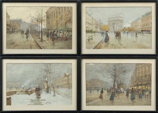 Appraisal: Set of Four Vintage Colored Prints of Parisian Str Set