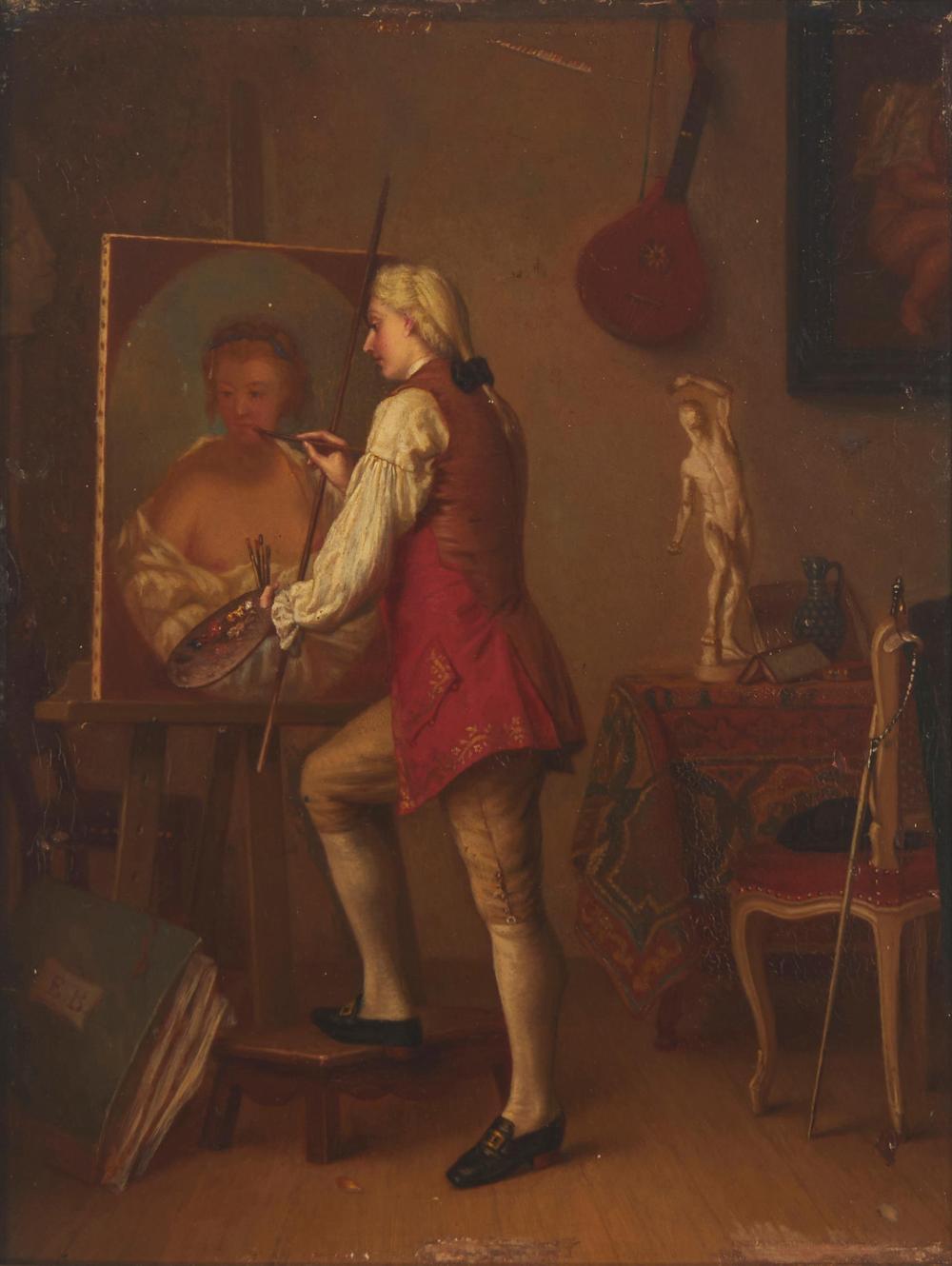 Appraisal: th Century Continental School Artist painting in his studio Oil