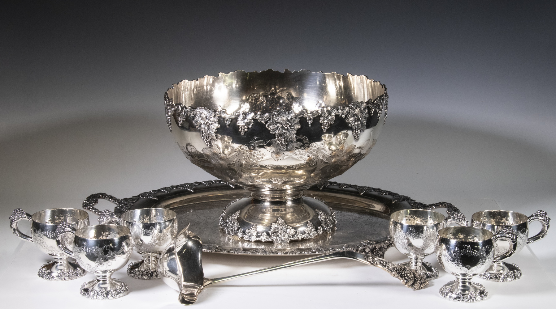 Appraisal: SILVER-PLATE PUNCH BOWL SET BY INTERNATIONAL Piece Vintage Pattern Silver-Plate