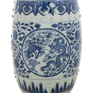 Appraisal: A Chinese Blue and White Porcelain Garden Stool of barrel