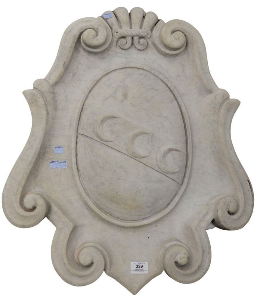 Appraisal: Italian White Marble Armorial having three carved crescent moon design