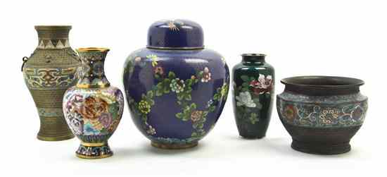 Appraisal: A Group of Five Chinese Cloisonne Vases likely th century