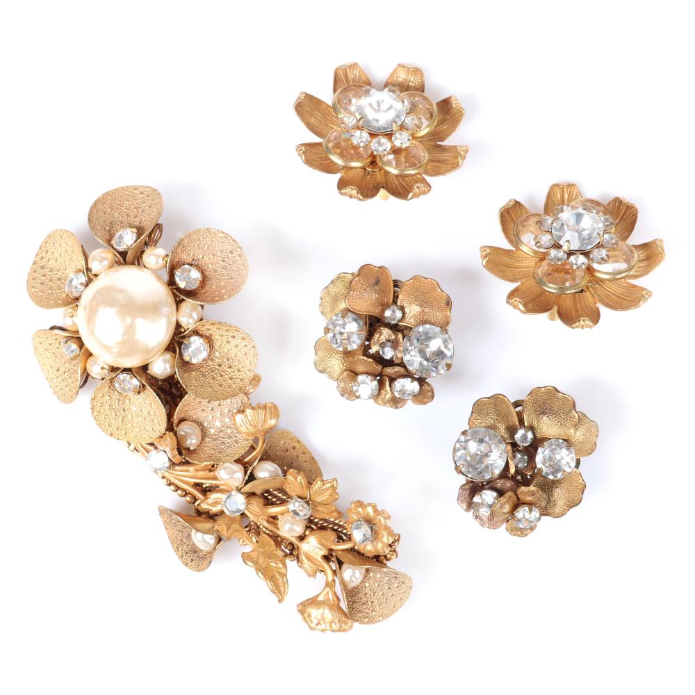 Appraisal: MIRIAM HASKELL GOLD TONE FLOWER GROUP BROOCH SPRAY WITH TEXTURED