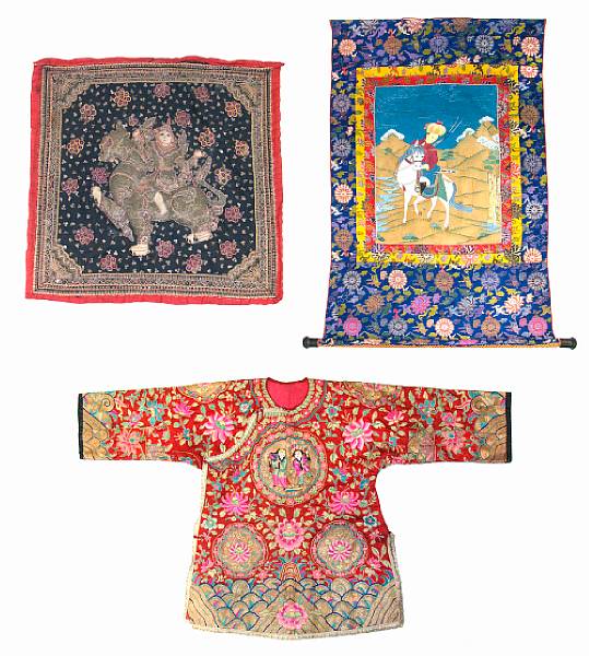 Appraisal: A group of two Asian tapestries and a Tibetan painting