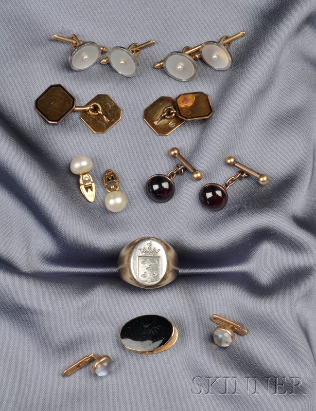 Appraisal: Group of Seven Gentleman's Items comprising a platinum and gold