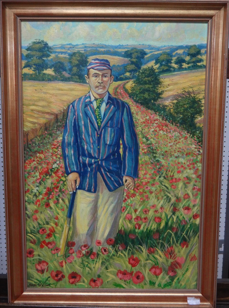 Appraisal: Gerry Wright contemporary Portrait of the Nottinghamshire England Cricketer Arthur