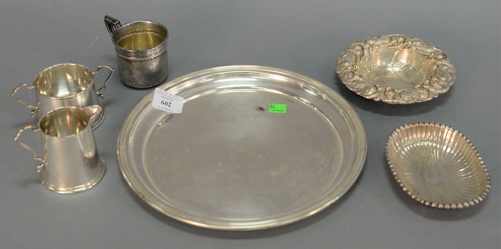 Appraisal: Sterling silver lot with teapot round tray mug sugar and