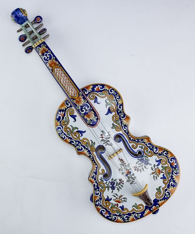 Appraisal: French D'Hiereville Faience Ceramic Violin French D'Hiereville faience ceramic violin