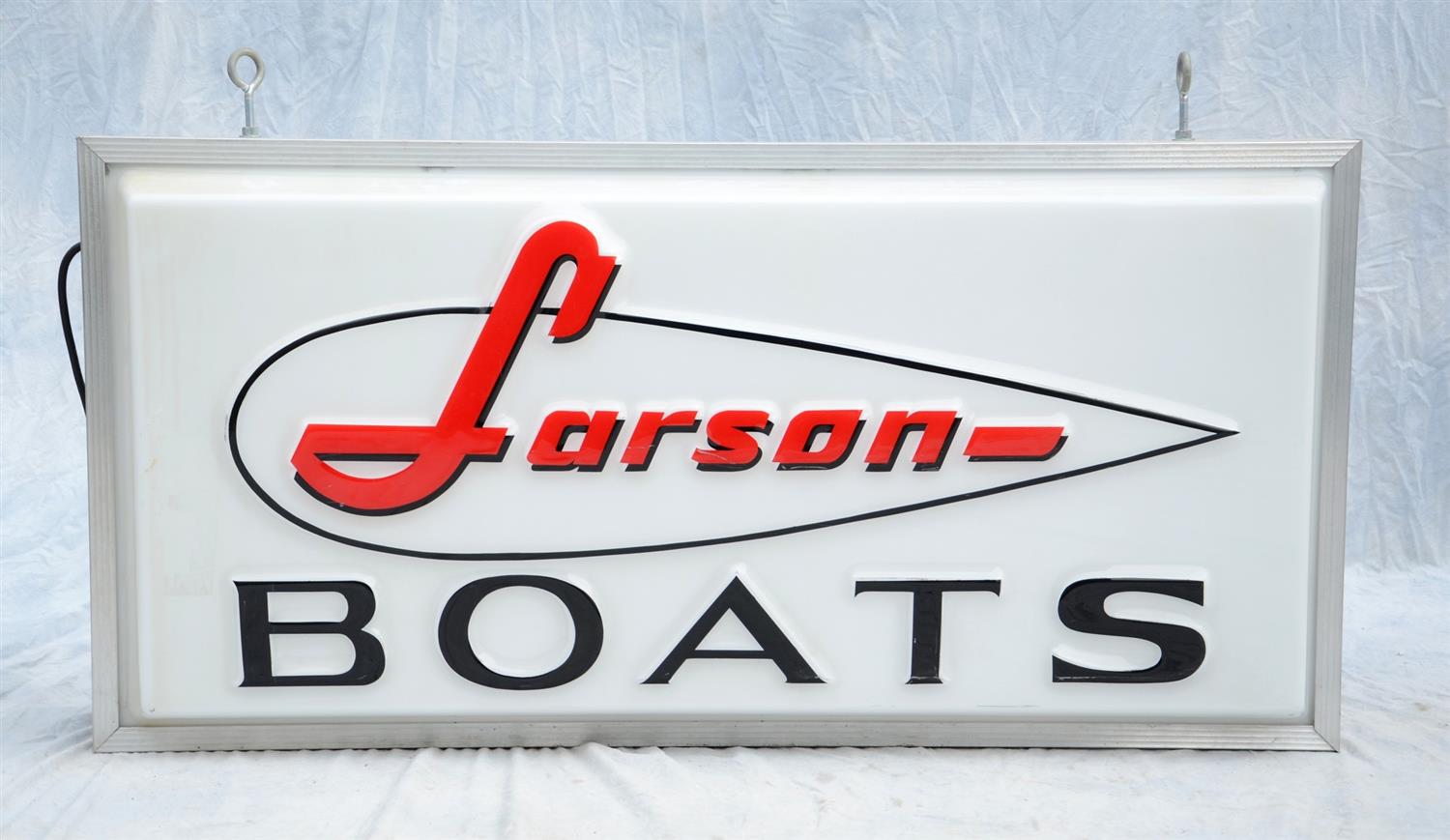 Appraisal: Larson Boats Two-Sided Illuminated Advertising Sign aluminum and two-sided plasticene