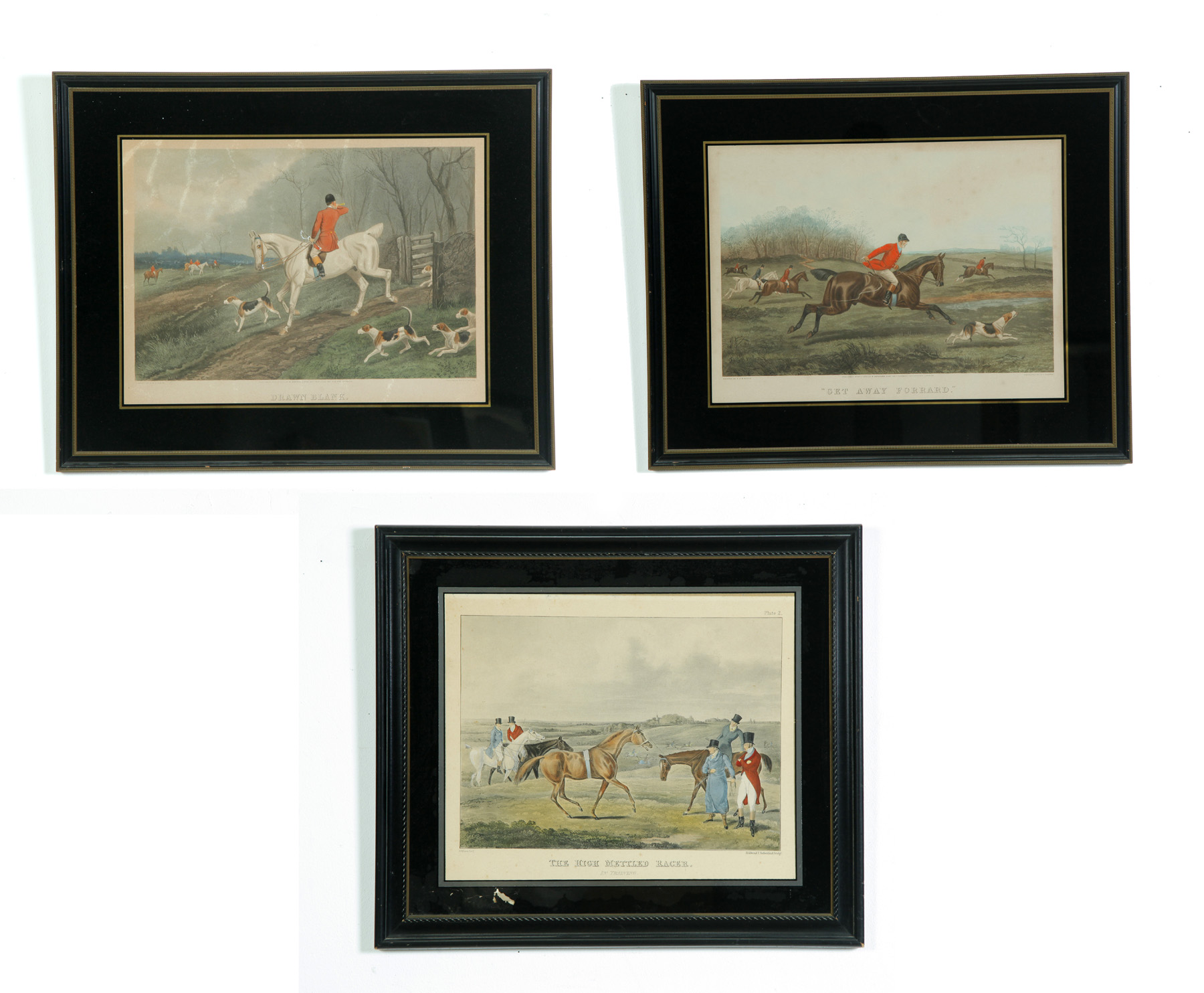 Appraisal: THREE ENGLISH HUNT PRINTS Mid th century handcolored aquatints Two