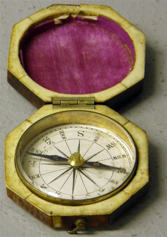 Appraisal: th century compass in tortoiseshell case diameter