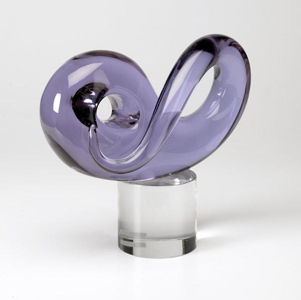 Appraisal: LIVIO SEGUSO Loop-shaped glass sculpture in lavender on clear cylindrical