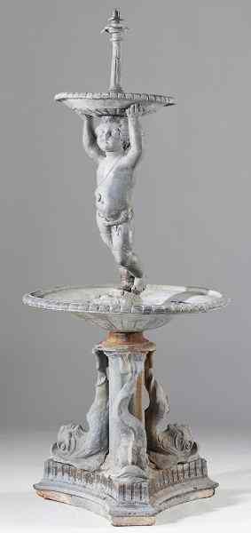 Appraisal: Continental Figural Fountain mid th centurycast lead upper basin supported