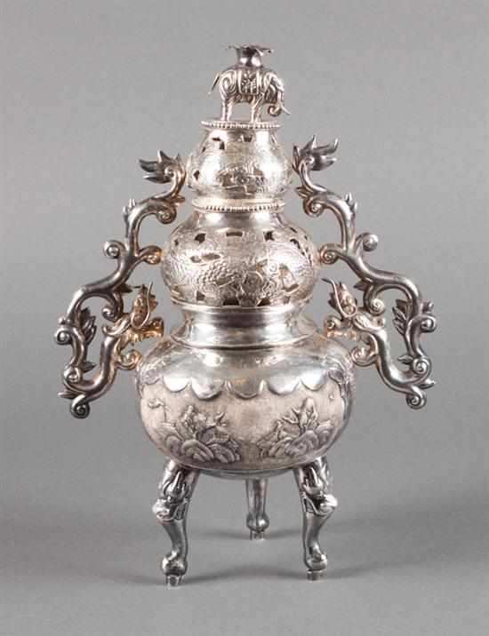 Appraisal: Chinese silver censer Chefoo China first half- th century traditional