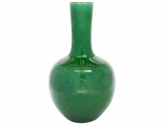 Appraisal: GREEN GLAZED CRACKLE-WARE VASE Chinese th Century Of bottle form