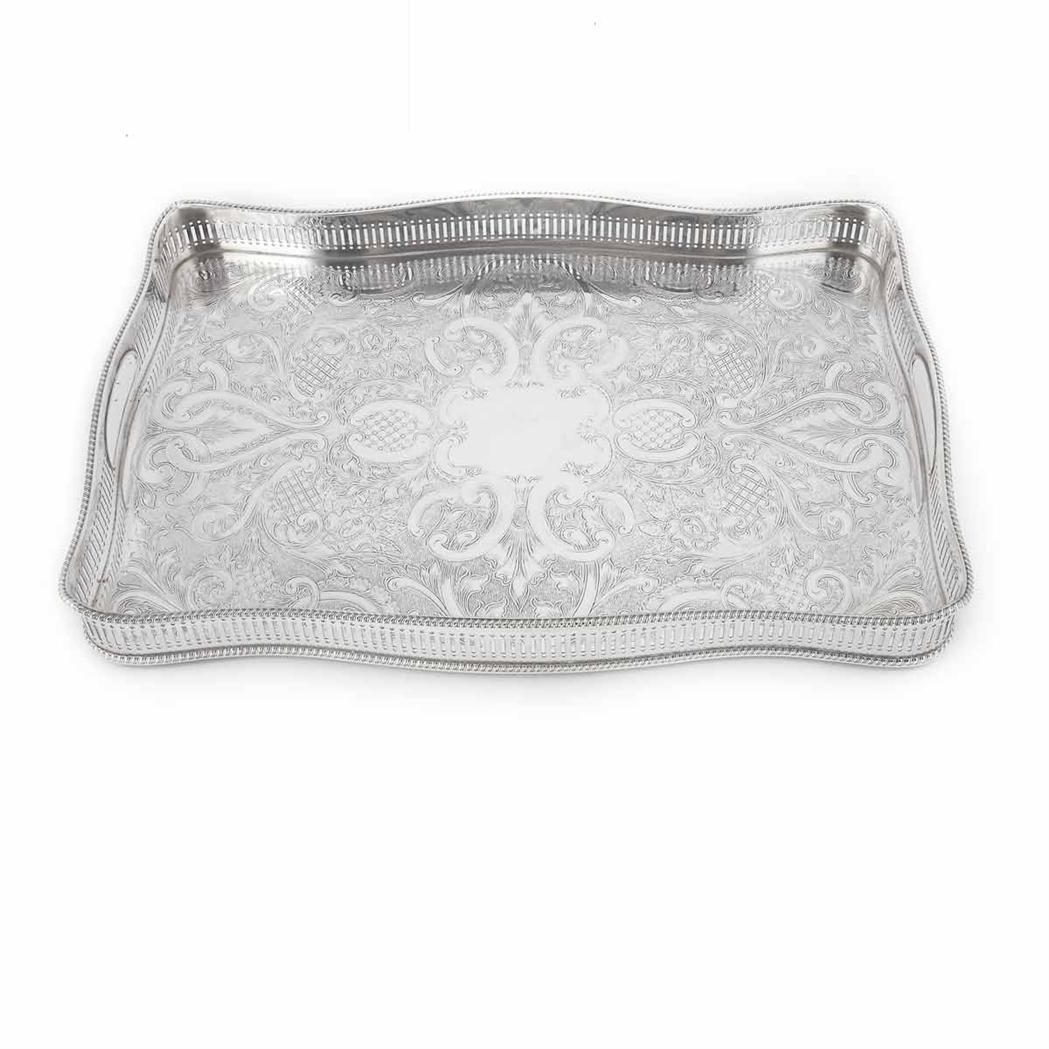 Appraisal: Silver Plated Galleried Tea Tray Length inches