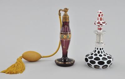 Appraisal: An Enameled Glass Atomizer and A Bohemian Glass Scent Bottle