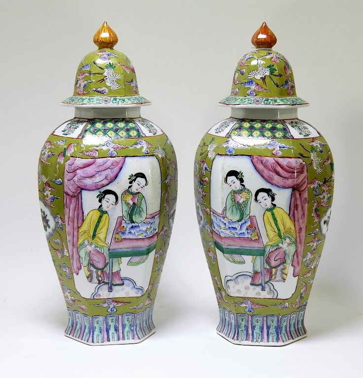 Appraisal: PR Chinese Famille Rose Porcelain Hexagonal Vases China Republic Period