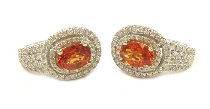 Appraisal: PAIR OR ORANGE SAPPHIRE AND DIAMOND EARRINGS each k white