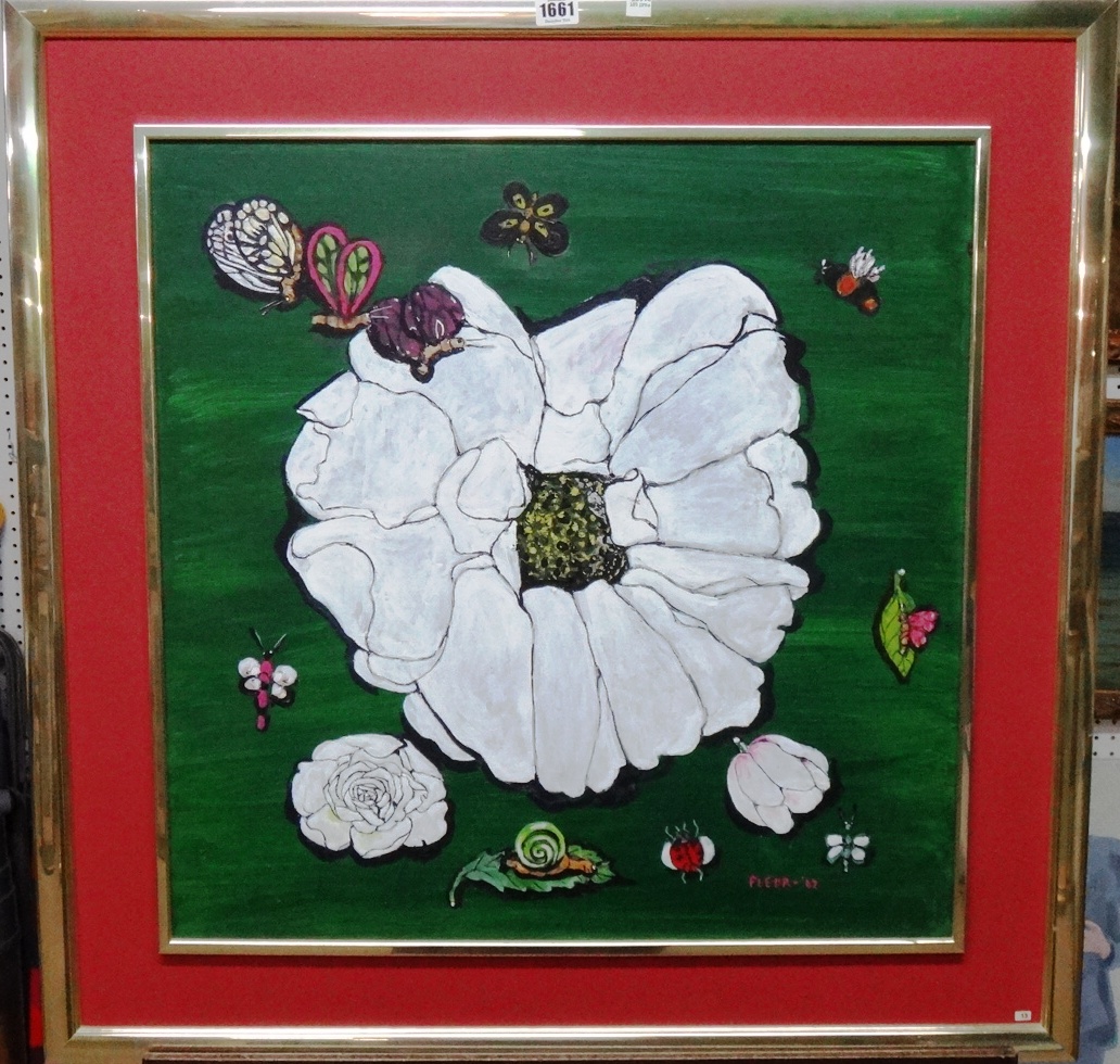 Appraisal: Fleur Cowles - Flower and insect compositions three oil on