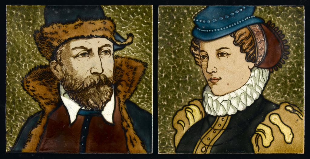 Appraisal: A PAIR OF WEDGWOOD PATENT 'MECHANICAL BARBOTINE' PORTRAIT TILES of