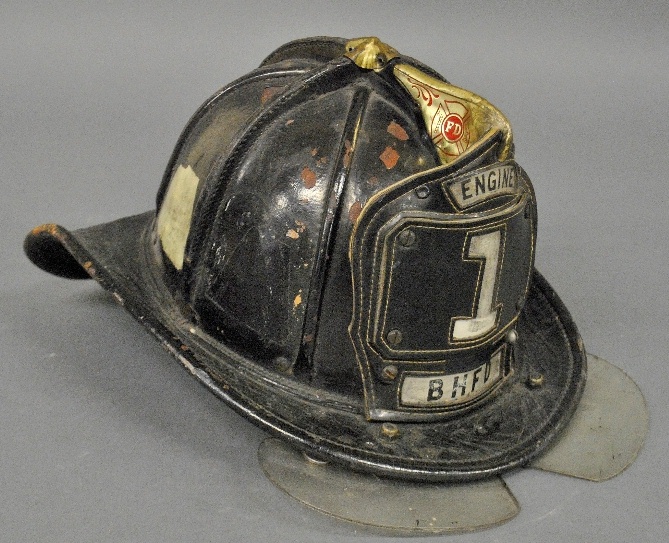 Appraisal: - Leather fire chief s helmet BHFD Bedford Hills NY